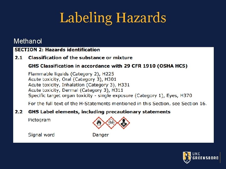 Labeling Hazards Methanol 