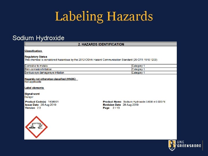Labeling Hazards Sodium Hydroxide 