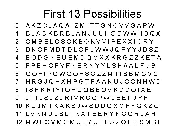 First 13 Possibilities 0 1 2 3 4 5 6 7 8 9 10 First 13 Possibilities 0 1 2 3 4 5 6 7 8 9 10