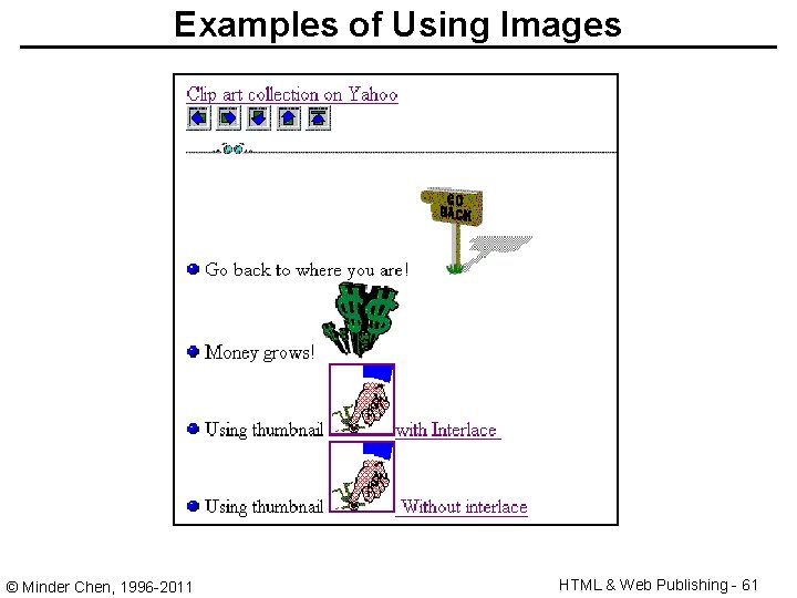 Examples of Using Images © Minder Chen, 1996 -2011 HTML & Web Publishing -