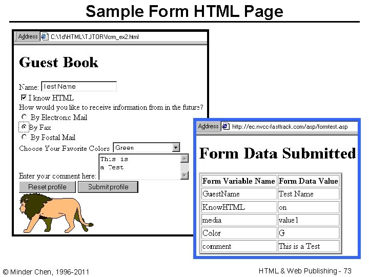 Sample Form HTML Page © Minder Chen, 1996 -2011 HTML & Web Publishing -