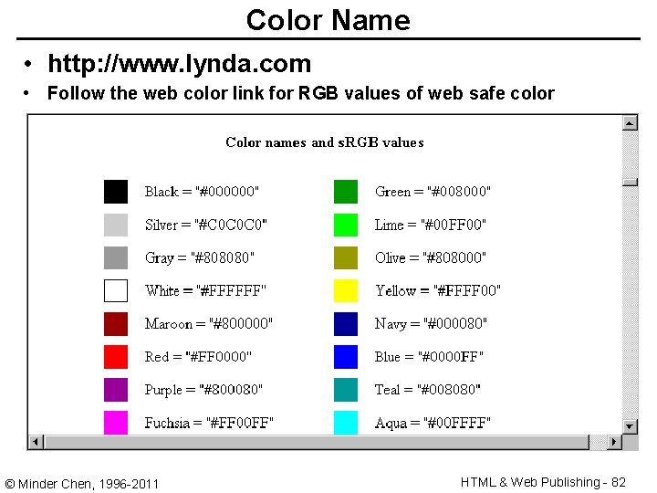 Color Name • http: //www. lynda. com • Follow the web color link for