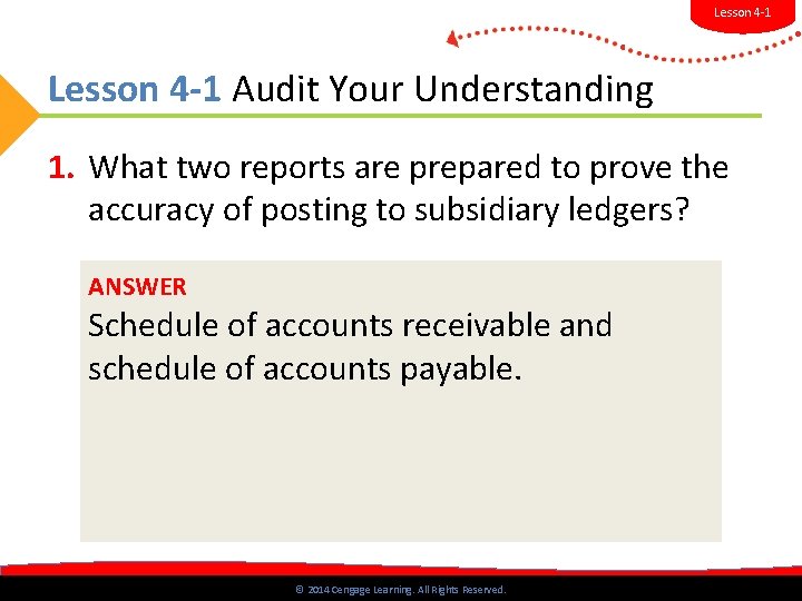 Lesson 4 -1 Audit Your Understanding 1. What two reports are prepared to prove
