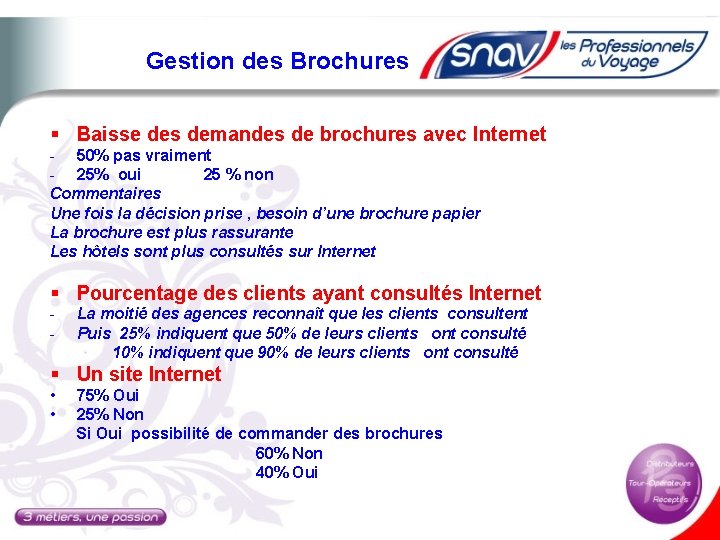 Gestion des Brochures § Baisse des demandes de brochures avec Internet - 50% pas