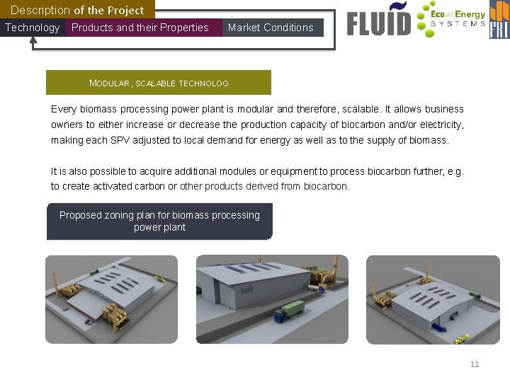 Description of the Project Technology Products and their Properties Market Conditions MODULAR, SCALABLE TECHNOLOG