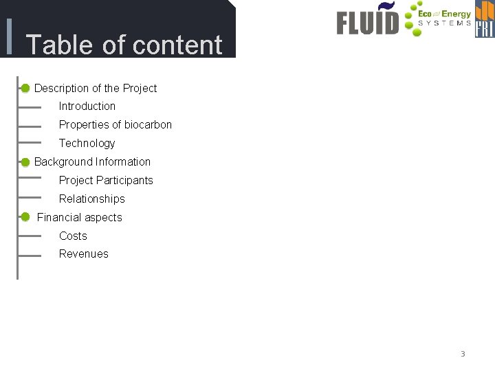 I Table of content Description of the Project Introduction Properties of biocarbon Technology Background
