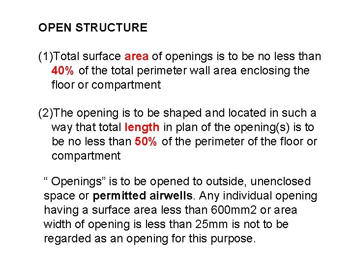 OPEN STRUCTURE (1)Total surface area of openings is to be no less than 40%
