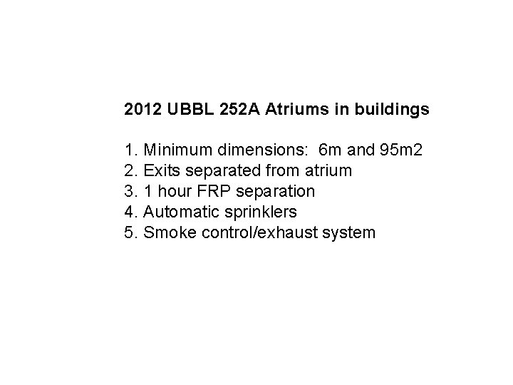 2012 UBBL 252 A Atriums in buildings 1. Minimum dimensions: 6 m and 95