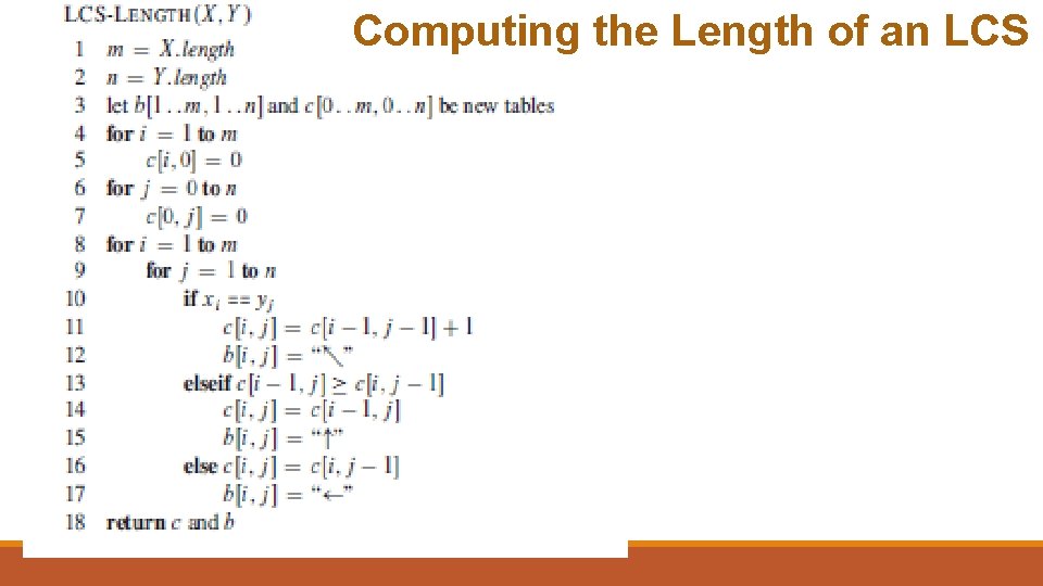 Computing the Length of an LCS Computing the Length of an LCS