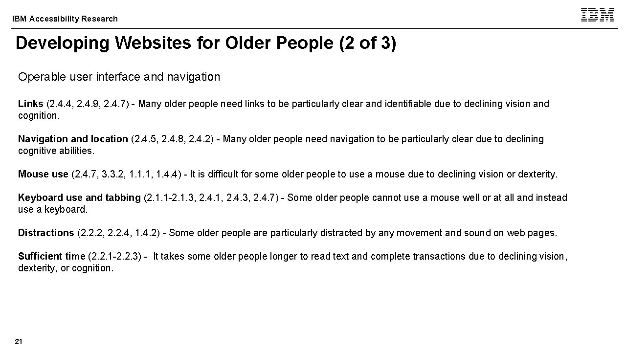 IBM Accessibility Research Developing Websites for Older People (2 of 3) Operable user interface