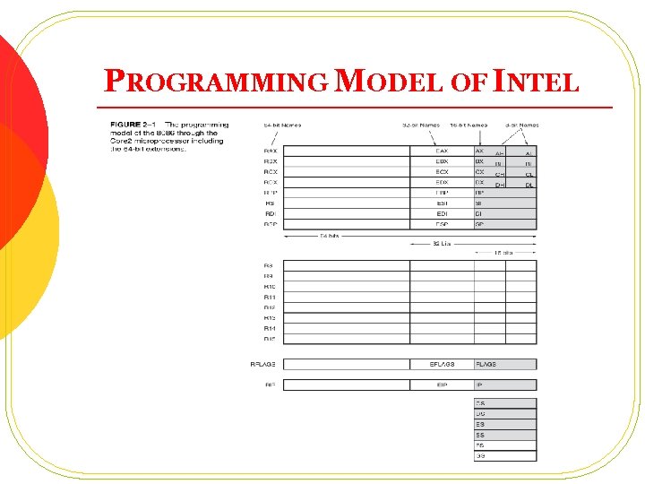 PROGRAMMING MODEL OF INTEL l Registers: 