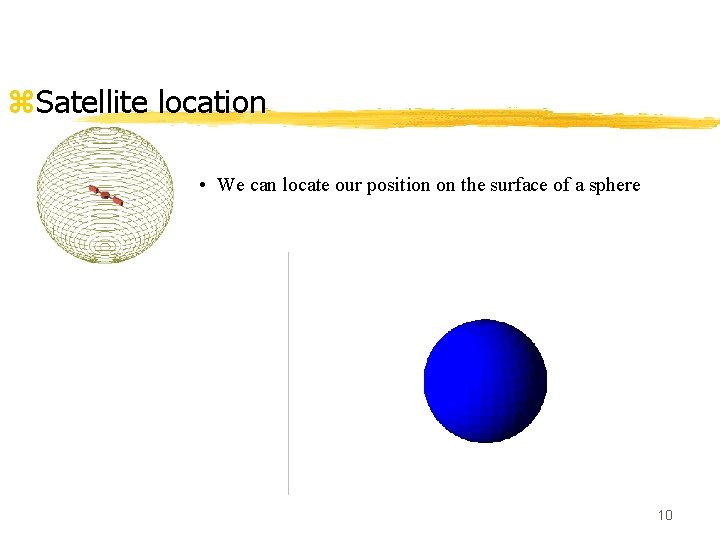 z. Satellite location • Given 1 satellite … • We can locate our position