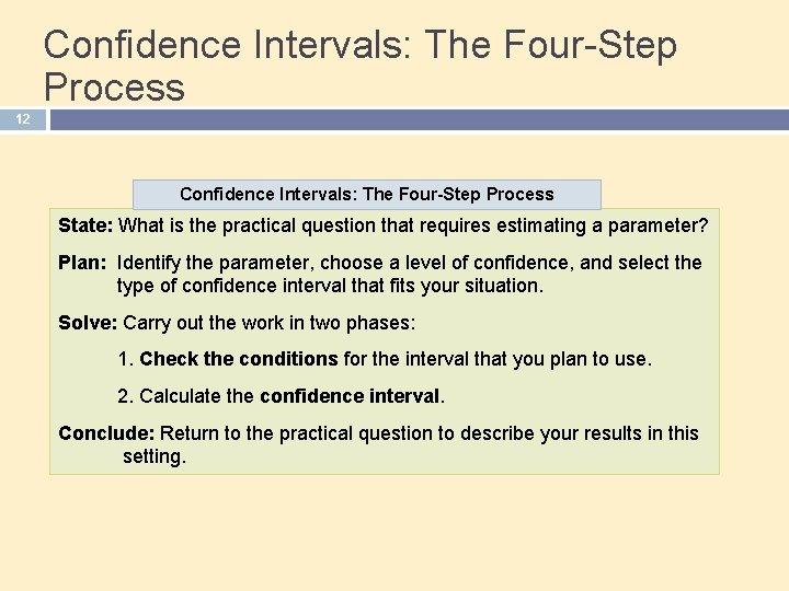 Confidence Intervals: The Four-Step Process 12 Confidence Intervals: The Four-Step Process State: What is Confidence Intervals: The Four-Step Process 12 Confidence Intervals: The Four-Step Process State: What is