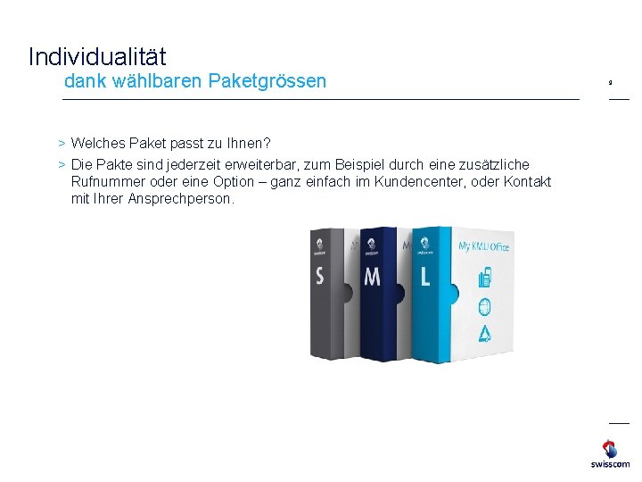 Individualität dank wählbaren Paketgrössen > Welches Paket passt zu Ihnen? > Die Pakte sind