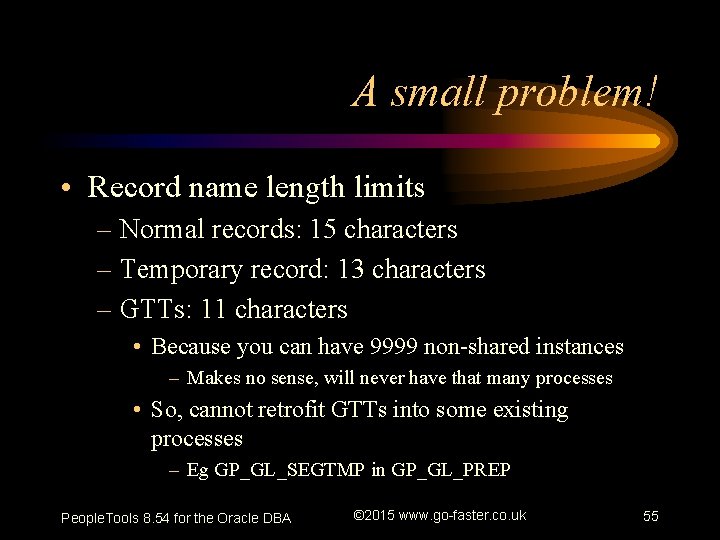 A small problem! • Record name length limits – Normal records: 15 characters –