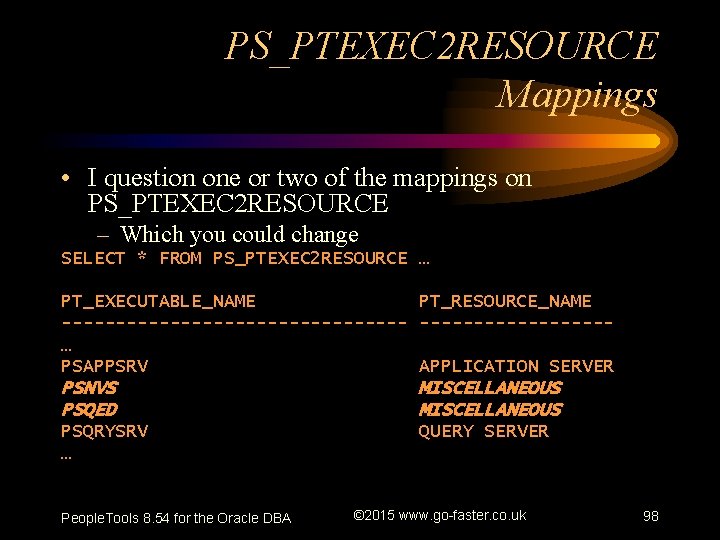 PS_PTEXEC 2 RESOURCE Mappings • I question one or two of the mappings on