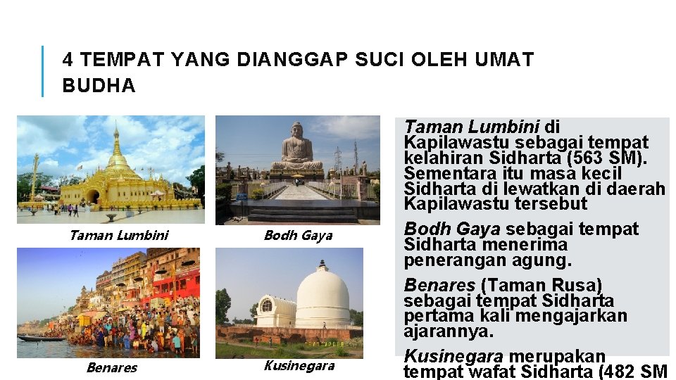 4 TEMPAT YANG DIANGGAP SUCI OLEH UMAT BUDHA Taman Lumbini Benares Bodh Gaya Kusinegara