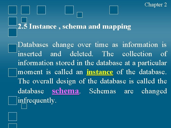 Chapter 2 2. 5 Instance , schema and mapping Databases change over time as