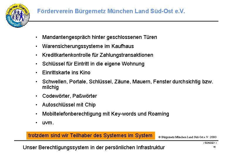 Förderverein Bürgernetz München Land Süd-Ost e. V. • Mandantengespräch hinter geschlossenen Türen • Warensicherungssysteme