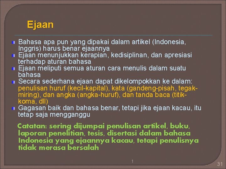 Ejaan Bahasa apa pun yang dipakai dalam artikel (Indonesia, Inggris) harus benar ejaannya Ejaan