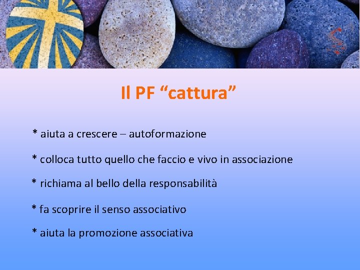 Il PF “cattura” * aiuta a crescere – autoformazione * colloca tutto quello che