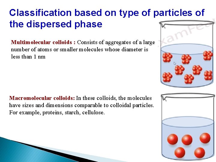 Classification based on type of particles of the dispersed phase Multimolecular colloids : Consists