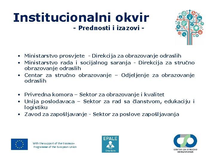 Institucionalni okvir - Prednosti i izazovi - § Ministarstvo prosvjete - Direkcija za obrazovanje