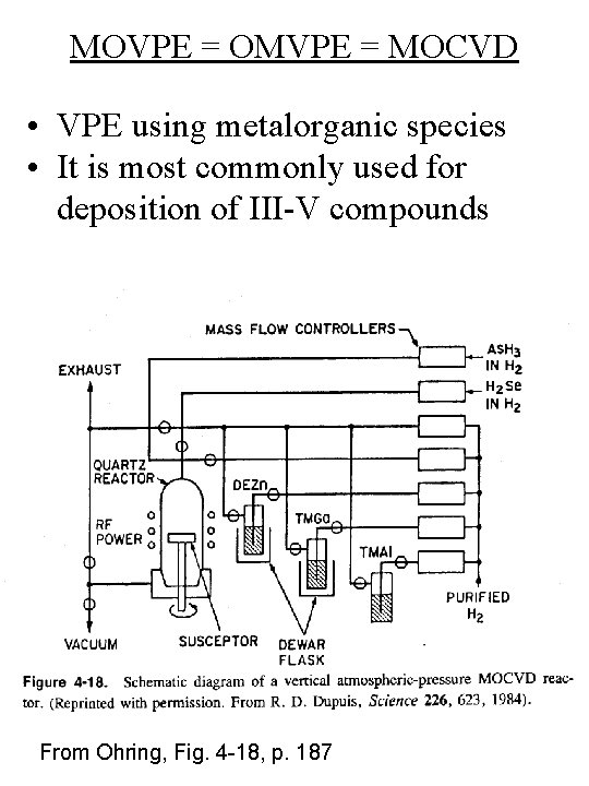 MOVPE = OMVPE = MOCVD • VPE using metalorganic species • It is most