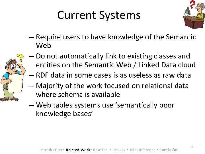 Current Systems – Require users to have knowledge of the Semantic Web – Do