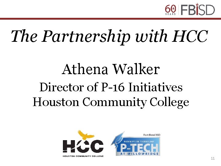 The Partnership with HCC Athena Walker Director of P-16 Initiatives Houston Community College 11