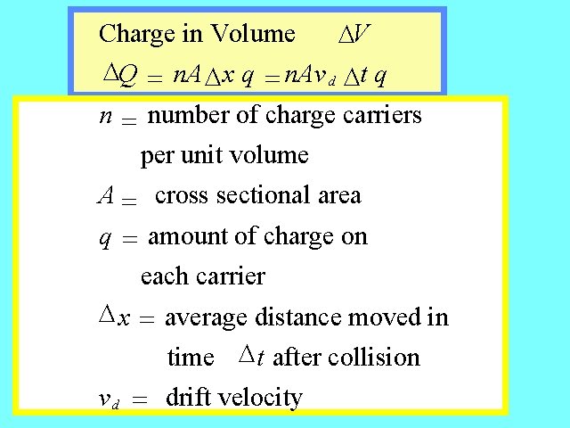 Charge in Volume DV DQ = n. A D x q = n. Av