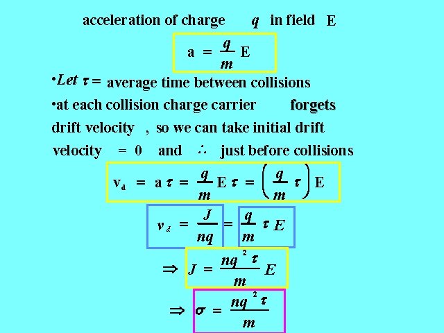 acceleration of charge q in field E q a = E m • Let