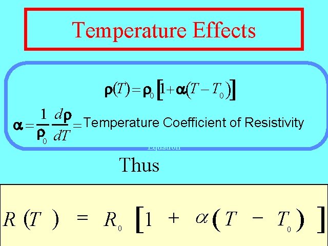 Temperature Effects r(T) = r 0 [1+a(T - T 0 )] 1 dr a=r