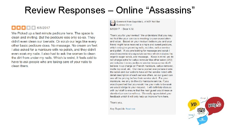 Review Responses – Online “Assassins” 