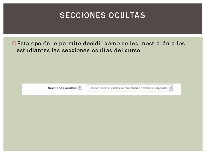 SECCIONES OCULTAS Esta opción le permite decidir cómo se les mostrarán a los estudiantes