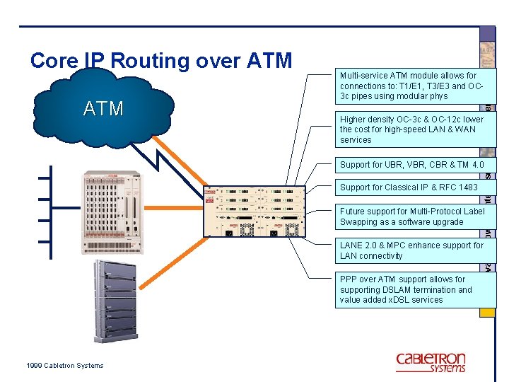 ATM Multi-service ATM module allows for connections to: T 1/E 1, T 3/E 3