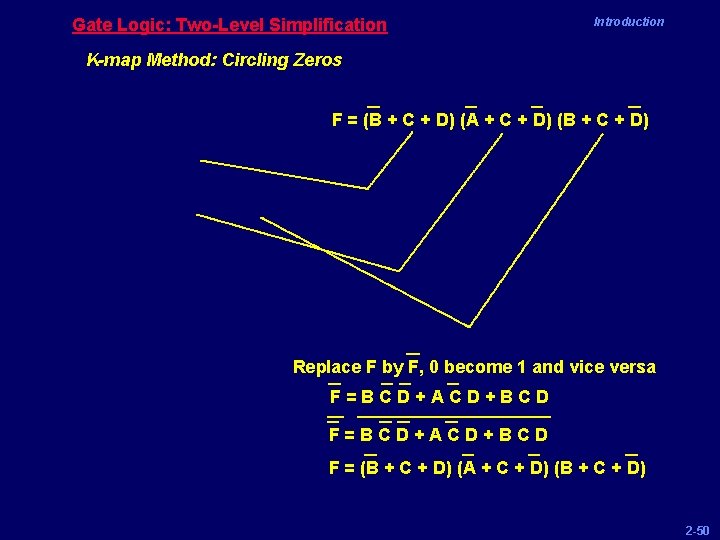 Gate Logic: Two-Level Simplification Introduction K-map Method: Circling Zeros F = (B + C