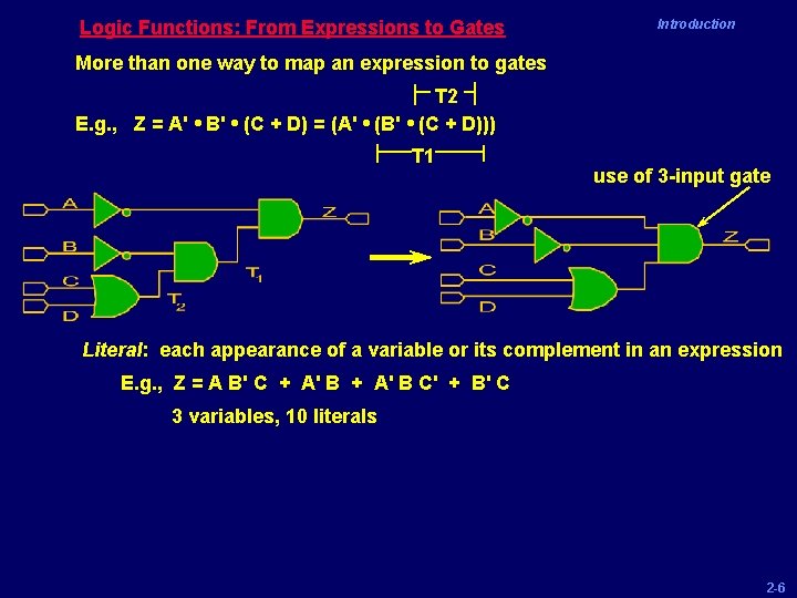 Logic Functions: From Expressions to Gates Introduction More than one way to map an