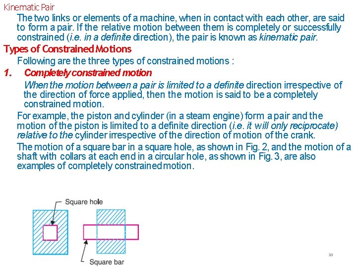 Kinematic Pair The two links or elements of a machine, when in contact with
