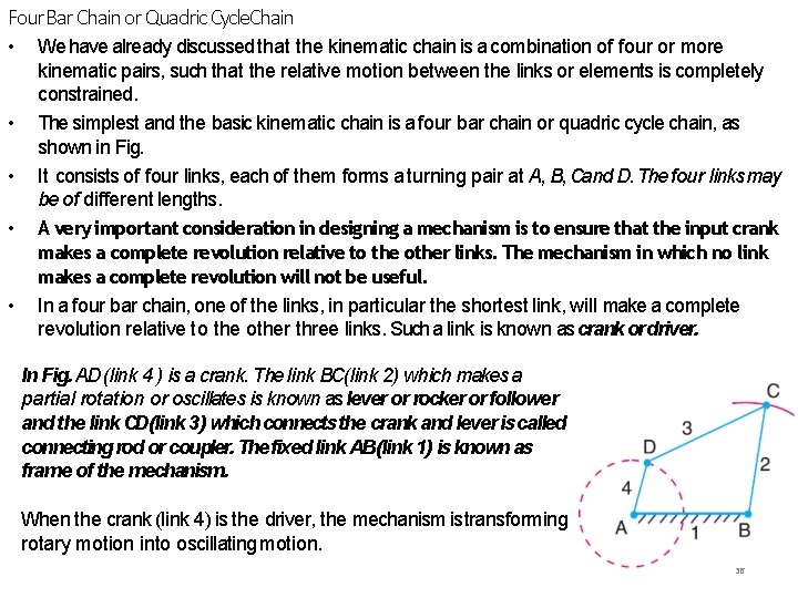 Four Bar Chain or Quadric Cycle. Chain • • • We have already discussed