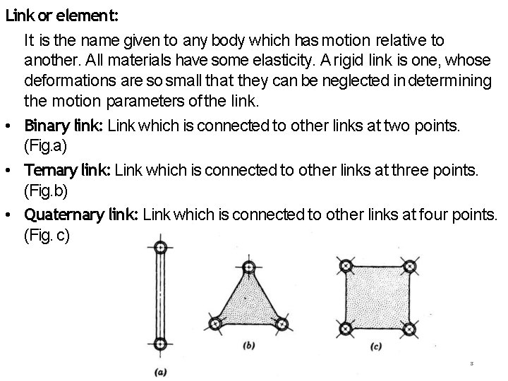 Link or element: It is the name given to any body which has motion
