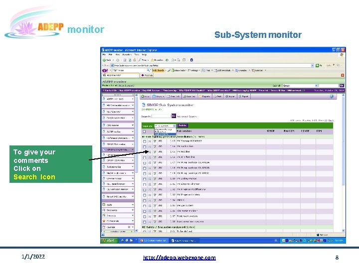 monitor Sub-System monitor To give your comments Click on Search Icon 1/1/2022 http: //adepp.