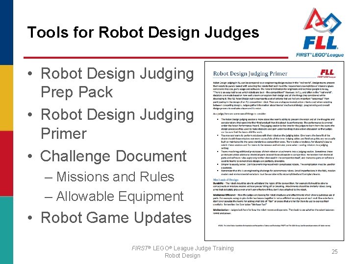 Tools for Robot Design Judges • Robot Design Judging Prep Pack • Robot Design