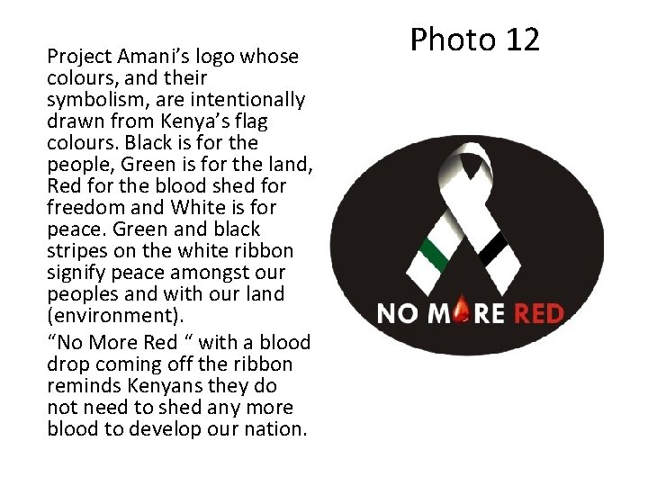 Project Amani’s logo whose colours, and their symbolism, are intentionally drawn from Kenya’s flag