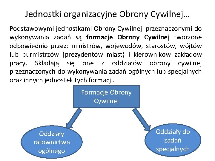 Jednostki organizacyjne Obrony Cywilnej… Podstawowymi jednostkami Obrony Cywilnej przeznaczonymi do wykonywania zadań są formacje