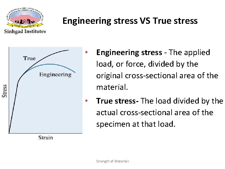 Engineering stress VS True stress • Engineering stress - The applied load, or force,