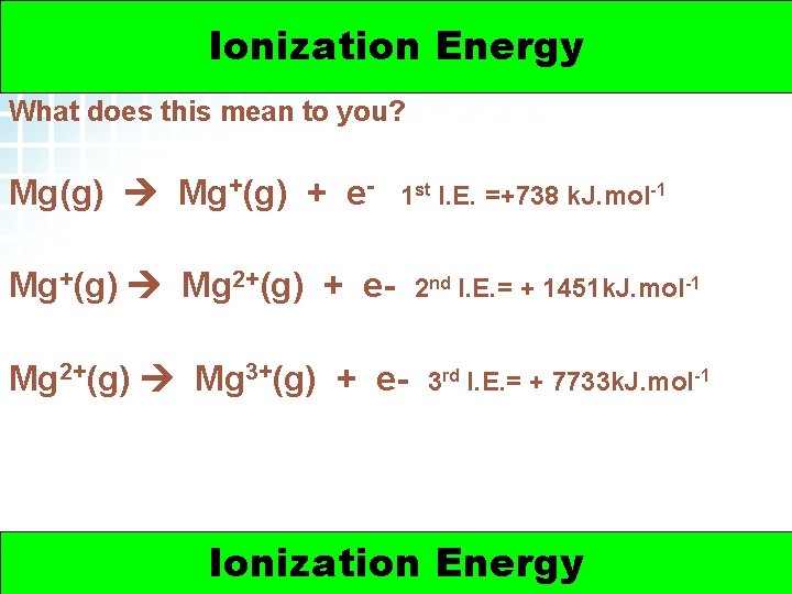 5. 2 Electron Arrangement in Atoms > Ionization Energy Successive Ionisation Energies What does