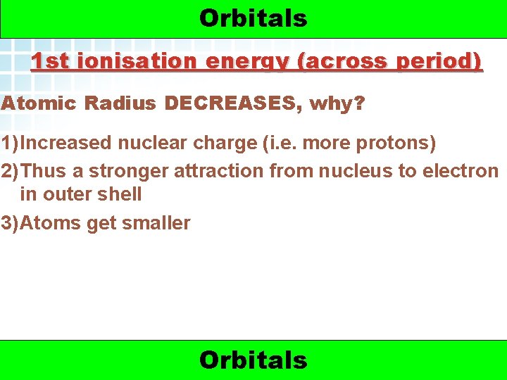 5. 2 Electron Arrangement in Atoms > Orbitals 1 st ionisation energy (across period)
