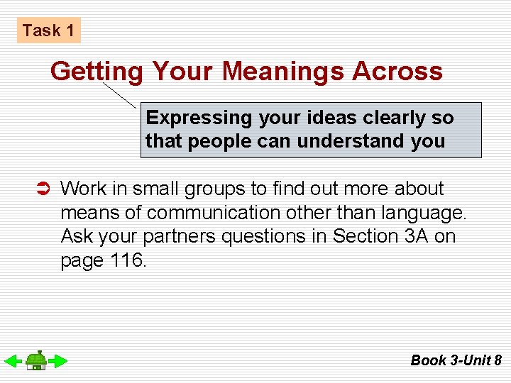 Task 1 Getting Your Meanings Across Expressing your ideas clearly so that people can