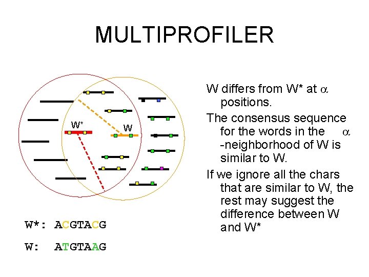 MULTIPROFILER W* W*: ACGTACG W: ATGTAAG W W differs from W* at positions. The